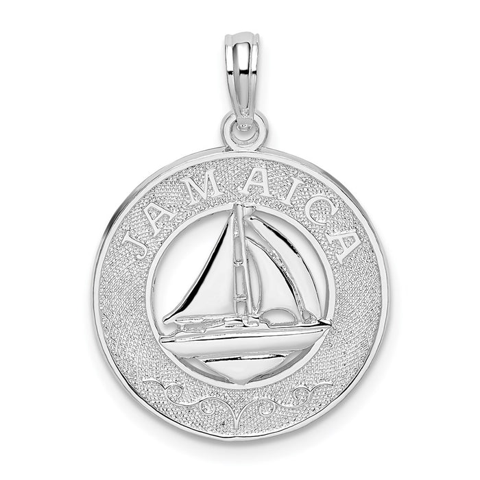 Million Charms 925 Sterling Silver Travel Charm Pendant, Jamaica On Round Frame with Sailboat Center