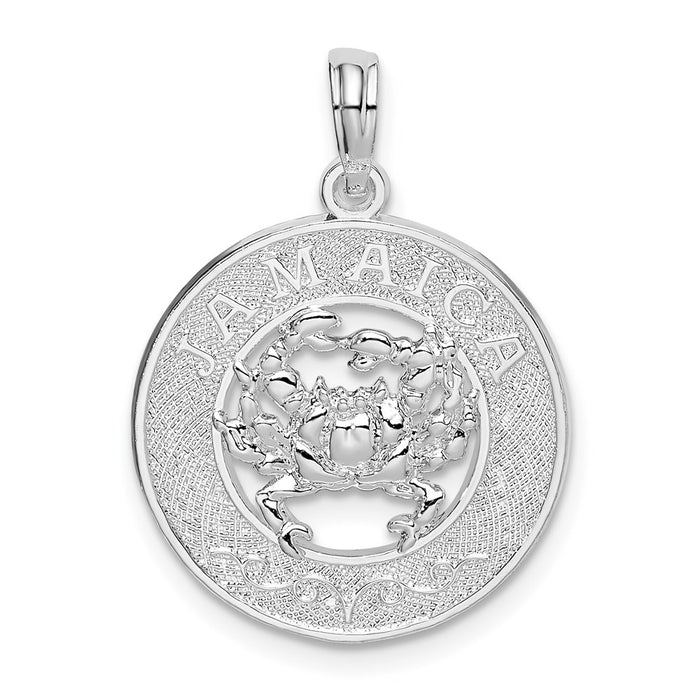 Million Charms 925 Sterling Silver Travel Charm Pendant, Jamaica On Round Frame with Crab Center