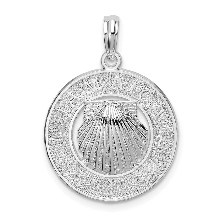 Million Charms 925 Sterling Silver Travel Charm Pendant, Jamaica On Round Frame with Shell Center