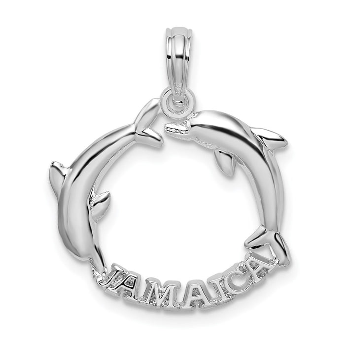 Million Charms 925 Sterling Silver Nautical Sea Life  Charm Pendant, Small Jamaica with Jumping Dolphins, High Polish & 2-D