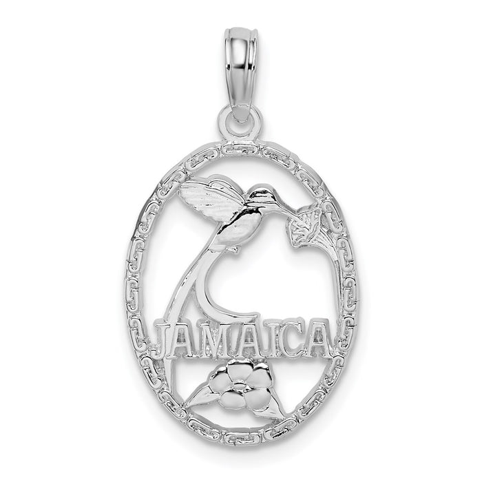 Million Charms 925 Sterling Silver  Travel Charm Pendant, Small Jamaica with Bird & Flowers In Oval Frame