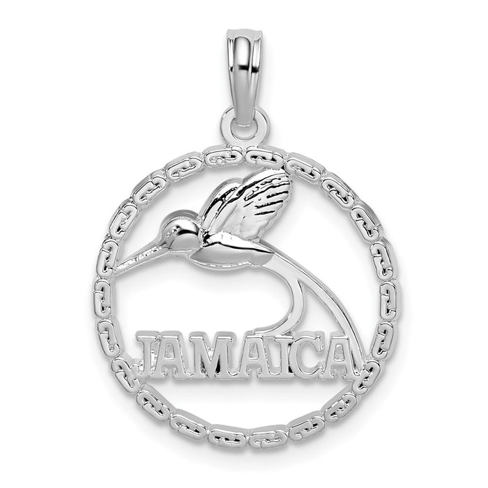 Million Charms 925 Sterling Silver  Travel Charm Pendant, Jamaica with Bird In Round Frame