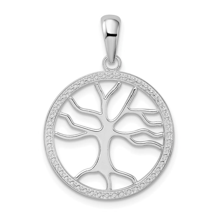 Million Charms 925 Sterling Silver Religious Charm Pendant, 3-D Large Tree Of Life In Round Frame, Cut-Out