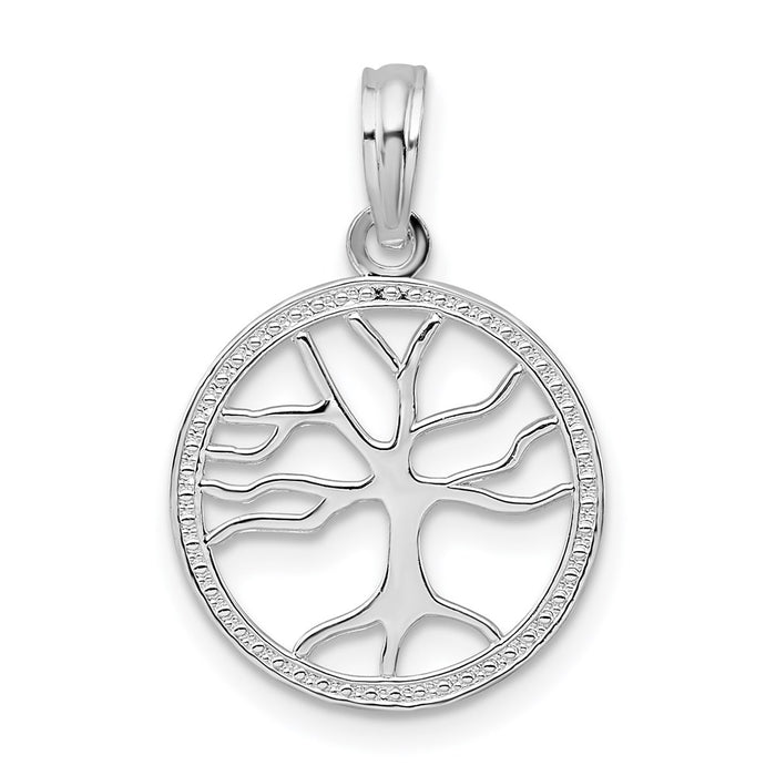 Million Charms 925 Sterling Silver Religious Charm Pendant, Small 3-D Small Tree Of Life In Round Frame, Cut-Out