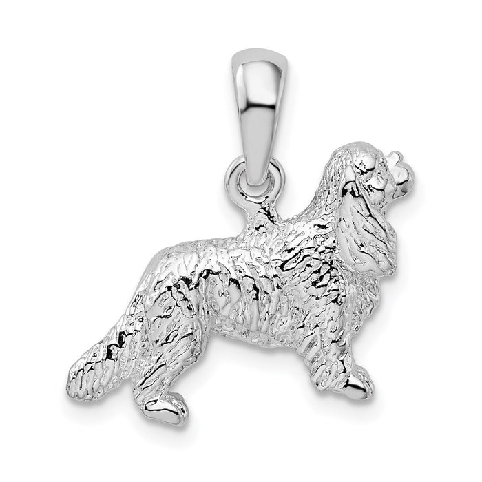 Million Charms 925 Sterling Silver Animal Dog Charm Pendant, 3-D Cavalier King Charles Spaniel, Textured