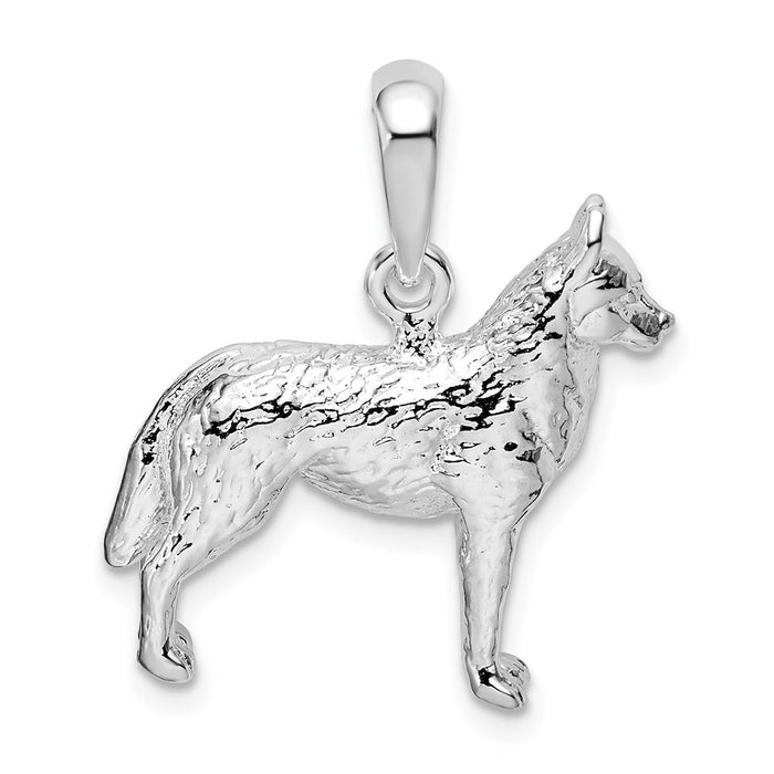 Million Charms 925 Sterling Silver Animal Dog Charm Pendant, Large 3-D Siberian Husky, Textured