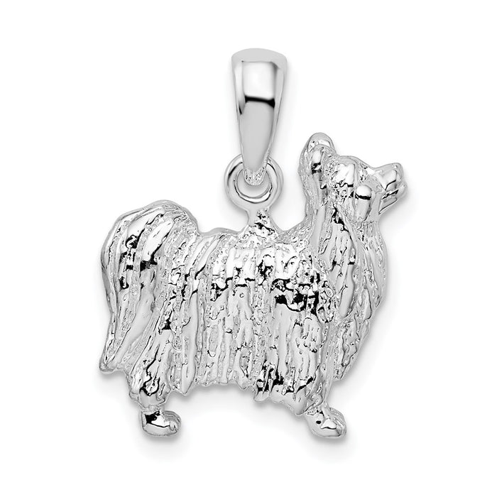 Million Charms 925 Sterling Silver Animal Dog Charm Pendant, Large 3-D Papillon, Textured