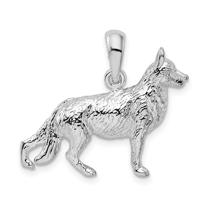 Million Charms 925 Sterling Silver Animal Dog Charm Pendant, Large 3-D German Shepherd, Textured