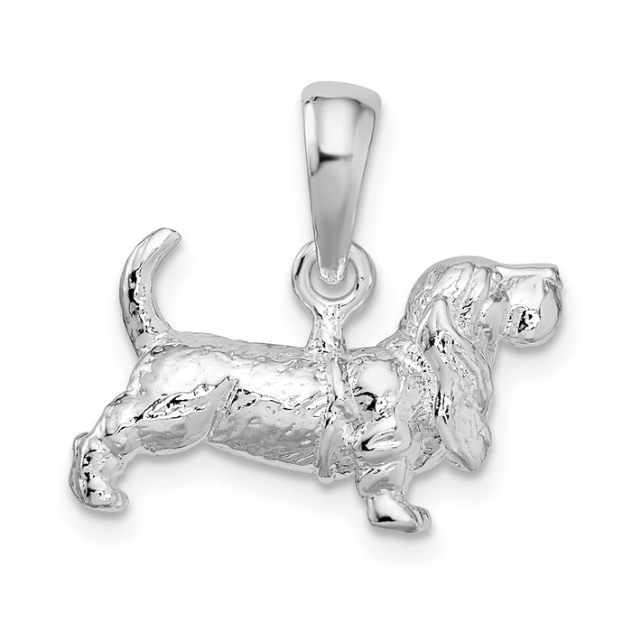 Million Charms 925 Sterling Silver Animal Dog Charm Pendant, 3-D Beat Hound, Textured