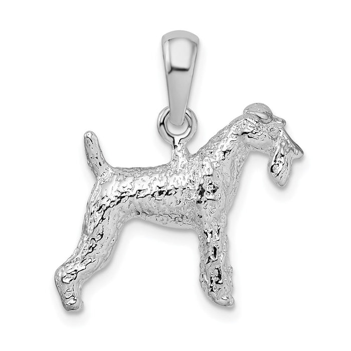 Million Charms 925 Sterling Silver Animal Dog Charm Pendant, 3-D Wire Fox Terrier, Textured