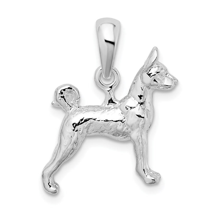 Million Charms 925 Sterling Silver Animal Dog Charm Pendant, 3-D Basenji, Textured