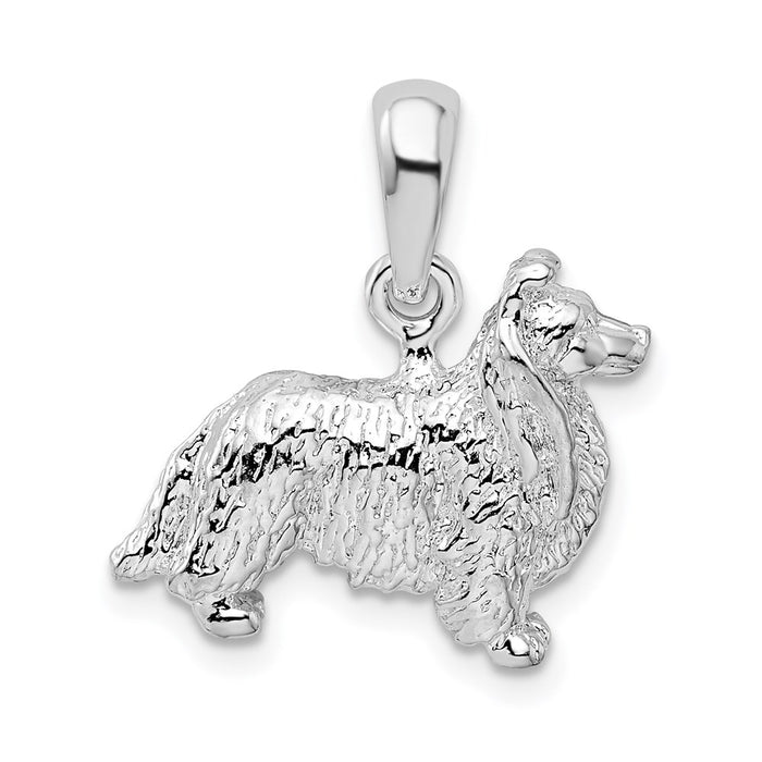 Million Charms 925 Sterling Silver Animal Dog Charm Pendant, 3-D Shetland Sheepdog (Sheltie), Textured