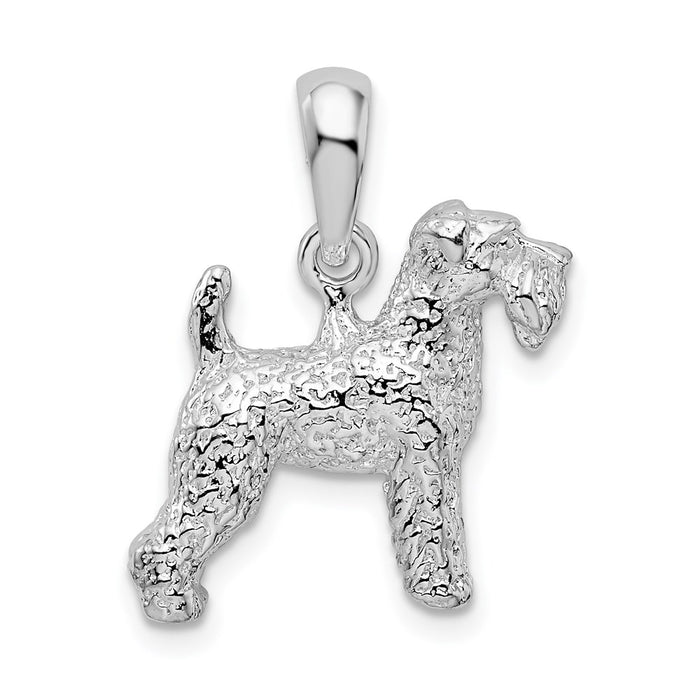 Million Charms 925 Sterling Silver Animal Dog Charm Pendant, 3-D Welsh Terrier, Textured