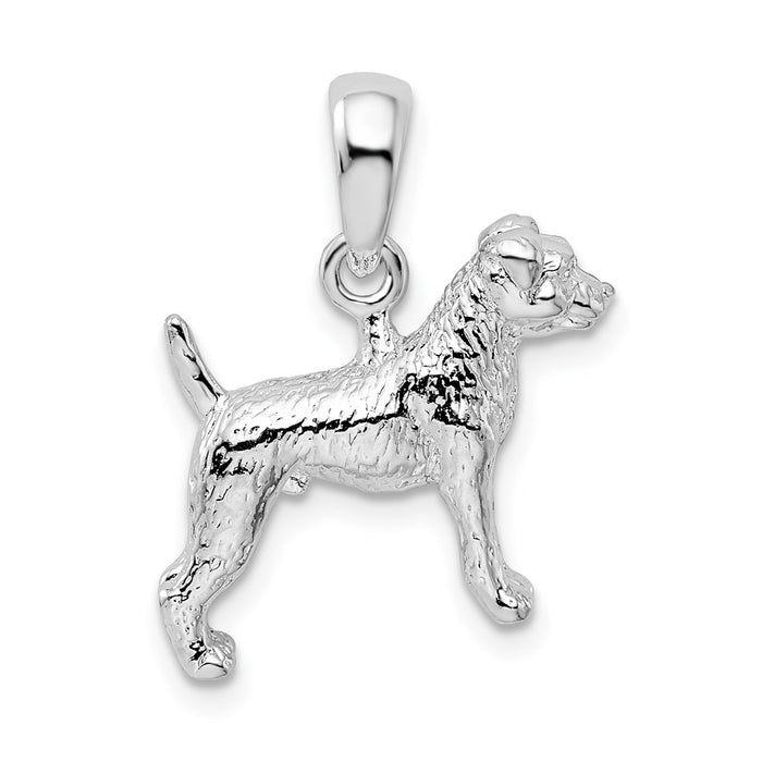 Million Charms 925 Sterling Silver Animal Dog Charm Pendant, 3-D Jack Russell Terrier, Textured