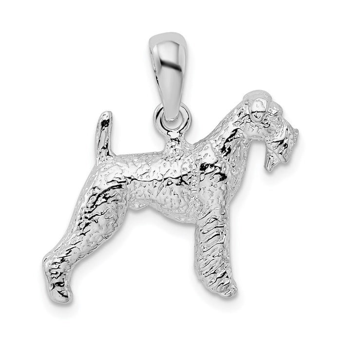 Million Charms 925 Sterling Silver Animal Dog Charm Pendant, Large 3-D Airedale Terrier, Textured