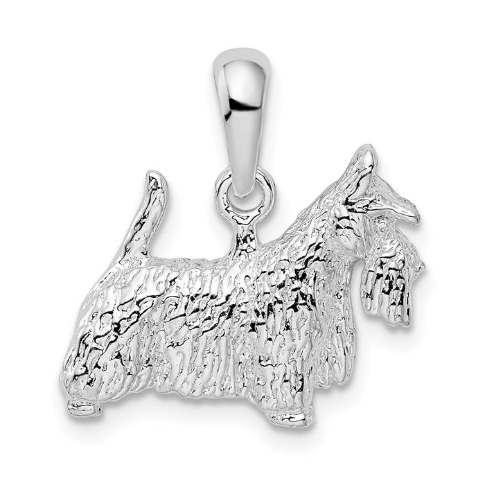 Million Charms 925 Sterling Silver Animal Dog Charm Pendant, 3-D Scottish Terrier (Scotty), Textured