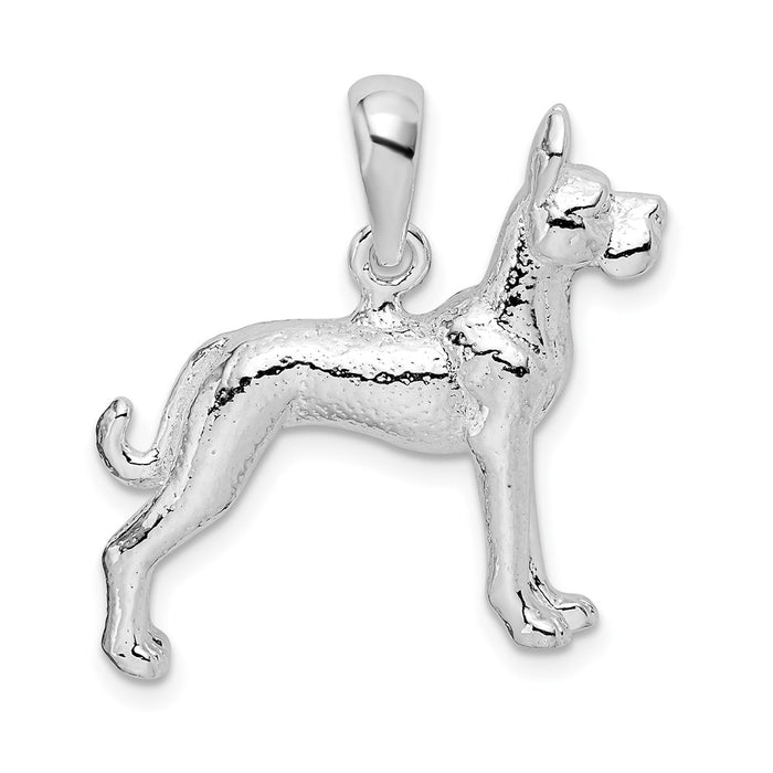 Million Charms 925 Sterling Silver Animal Dog  Charm Pendant, Large 3-D Great Dane, Textured
