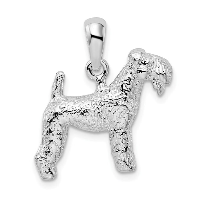 Million Charms 925 Sterling Silver Animal Dog Charm Pendant, Large 3-D Kerry Blue Terrier, Textured