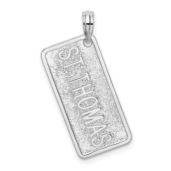 Million Charms 925 Sterling Silver Travel Charm Pendant, St. Thomas License Plate, Textured