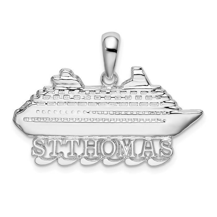 Million Charms 925 Sterling Silver Travel Charm Pendant, St. Thomas Cruise Ship with Waves, High Polish & 2-D