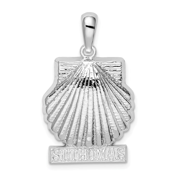 Million Charms 925 Sterling Silver Travel Charm Pendant, St. Thomas Under Scallop Shell, 2-D