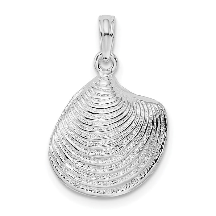 Million Charms 925 Sterling Silver Nautical Sea Life  Charm Pendant, 3-D Clam Shell, Textured & High Polish