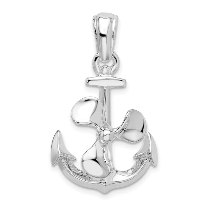 Million Charms 925 Sterling Silver Nautical Charm Pendant, 3-D Anchor with Moveable Propeller, High Polish