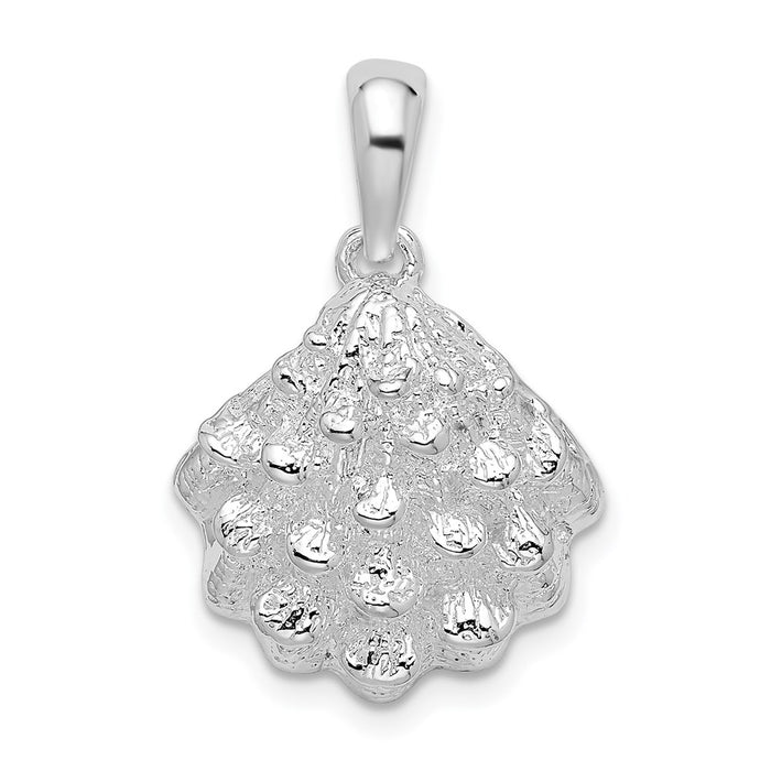 Million Charms 925 Sterling Silver Nautical Sea Life Charm Pendant, Textured Oyster Shell, 2-D