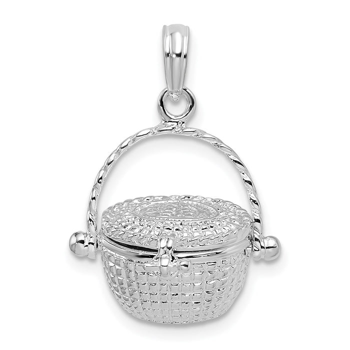 Million Charms 925 Sterling Silver Charm Pendant, 3-D Nantucket Basket with Engraved Lid & Handle, Moveable