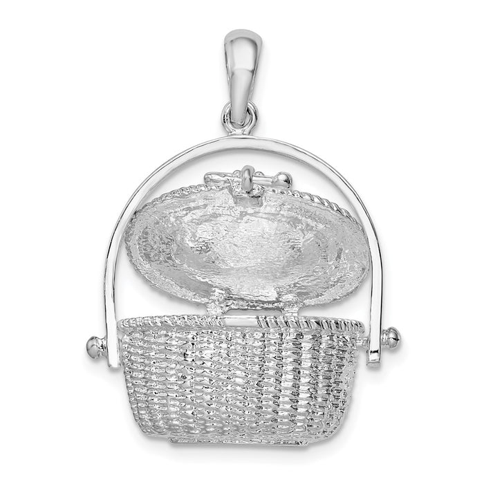 Million Charms 925 Sterling Silver Charm Pendant, Large 3-D Nantucket Basket  Lid To Hold Scrimshaw