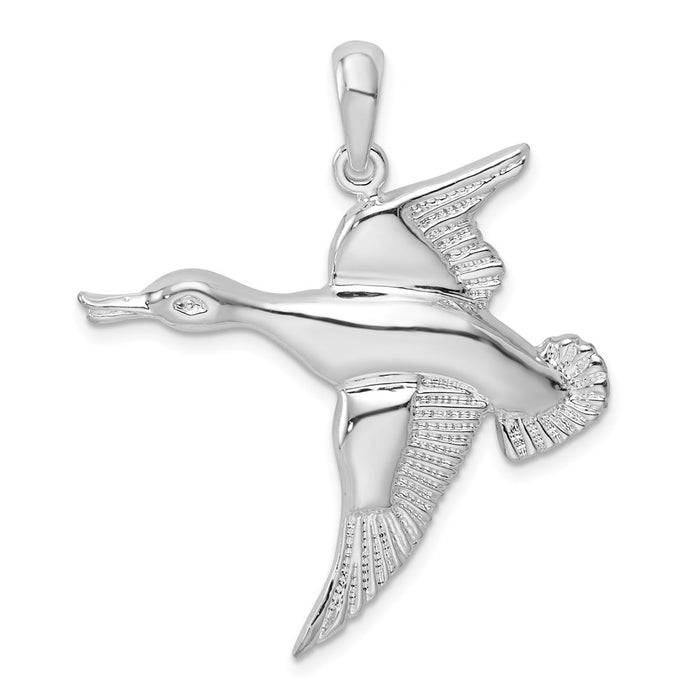 Million Charms 925 Sterling Silver Charm Pendant, Flying Duck, High Polish & Textured, 2-D