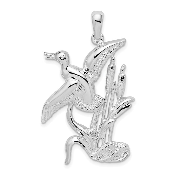 Million Charms 925 Sterling Silver Charm Pendant, Large Duck Flying From Willow, 2-D