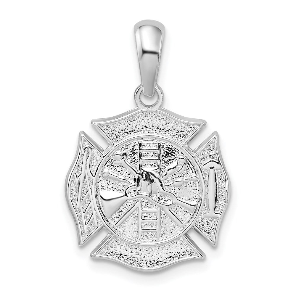 Million Charms 925 Sterling Silver Religious Charm Pendant, 3-D Fireman Shield, Maltese Cross