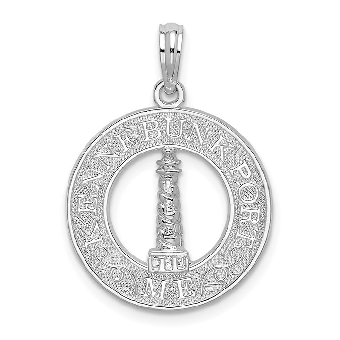 Million Charms 925 Sterling Silver Travel Charm Pendant, Kennebunkport On Round Frame with Lighthouse Center