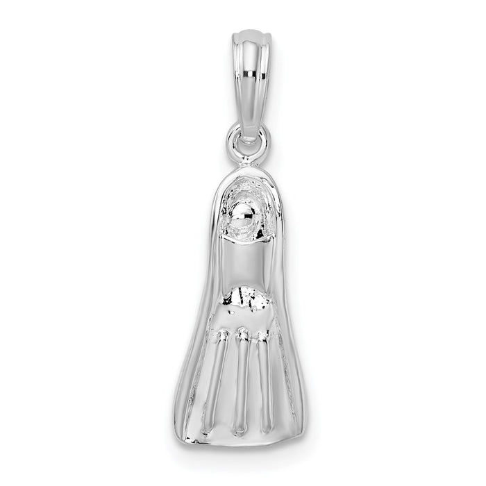 Million Charms 925 Sterling Silver Nautical Sports Charm Pendant, Small 3-D Scuba Flipper