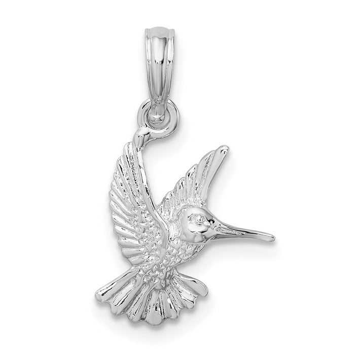 Million Charms 925 Sterling Silver Animal Charm Pendant, Small Hummingbird Charm, 2-D & Textured
