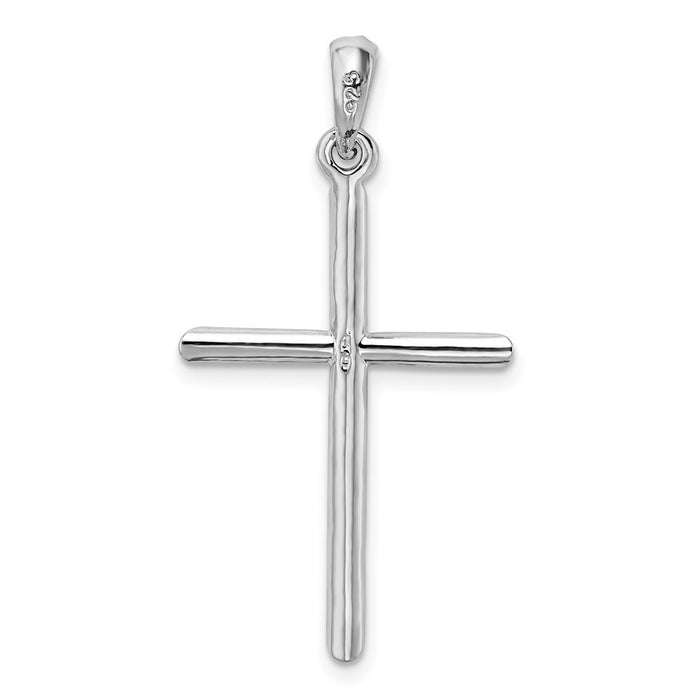 Million Charms 925 Sterling Silver Religious Charm Pendant, 3-D Cylinder Cross , High Polish & Angled Tips