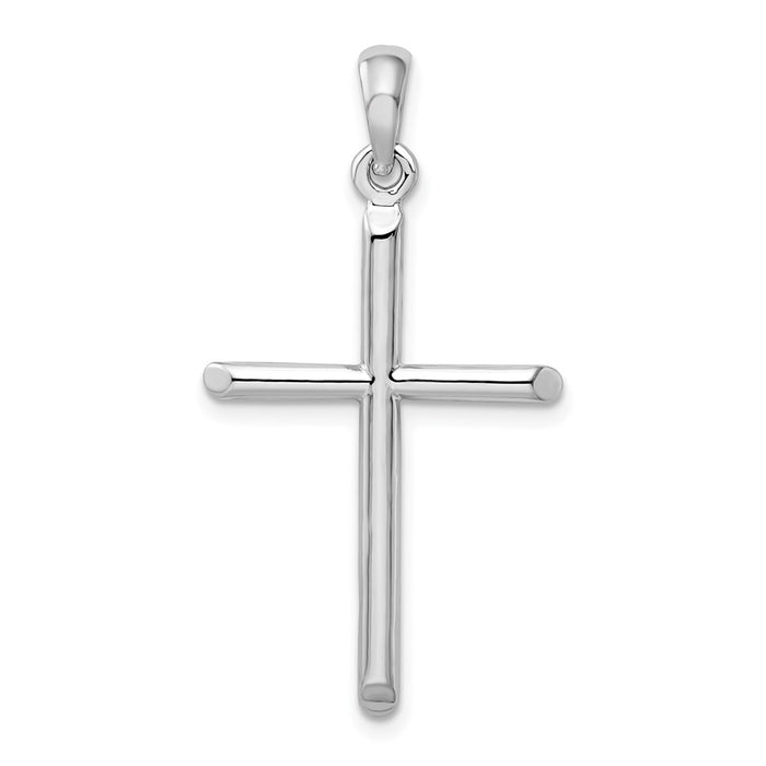 Million Charms 925 Sterling Silver Religious Charm Pendant, 3-D Cylinder Cross , High Polish & Angled Tips