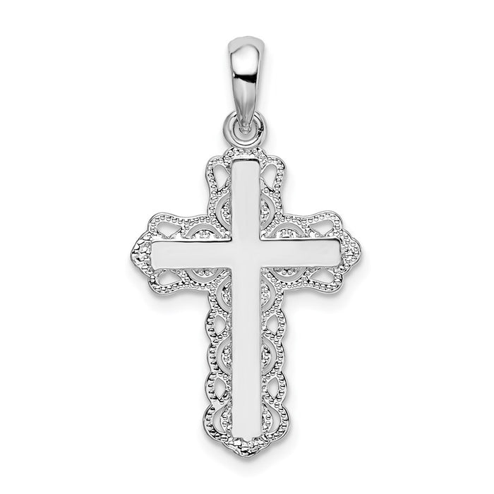 Million Charms 925 Sterling Silver Religious Charm Pendant, Small Cross  with Lace Trim & High Polish Center