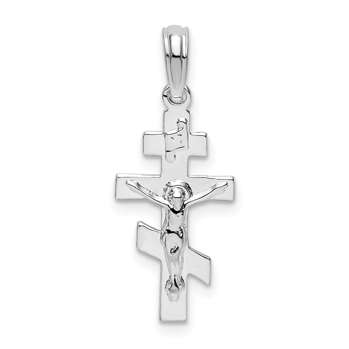 Million Charms 925 Sterling Silver Religious Charm Pendant, Small Ruian Crucifix with 3 Slashes, High Polish, Style # Error