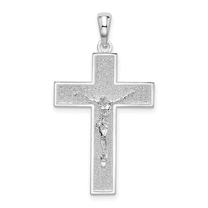 Million Charms 925 Sterling Silver Religious  Charm Pendant, Crucifix On Textured Block Cross