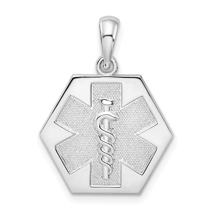 Million Charms 925 Sterling Silver Charm Pendant, Caduceus Medical Disc [No Enamel]