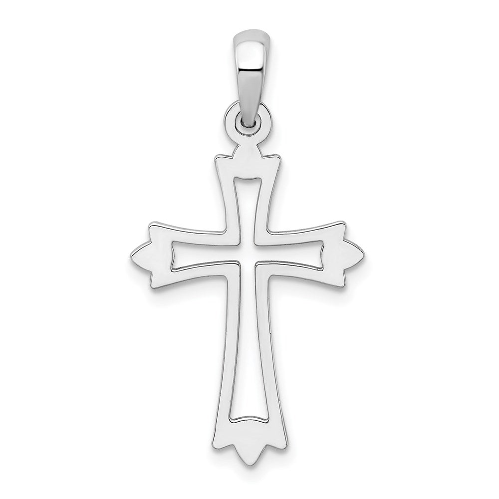 Million Charms 925 Sterling Silver Religious Charm Pendant, Small Cross , Cut-Out & High Polish With Pointed Tips With Rhodium