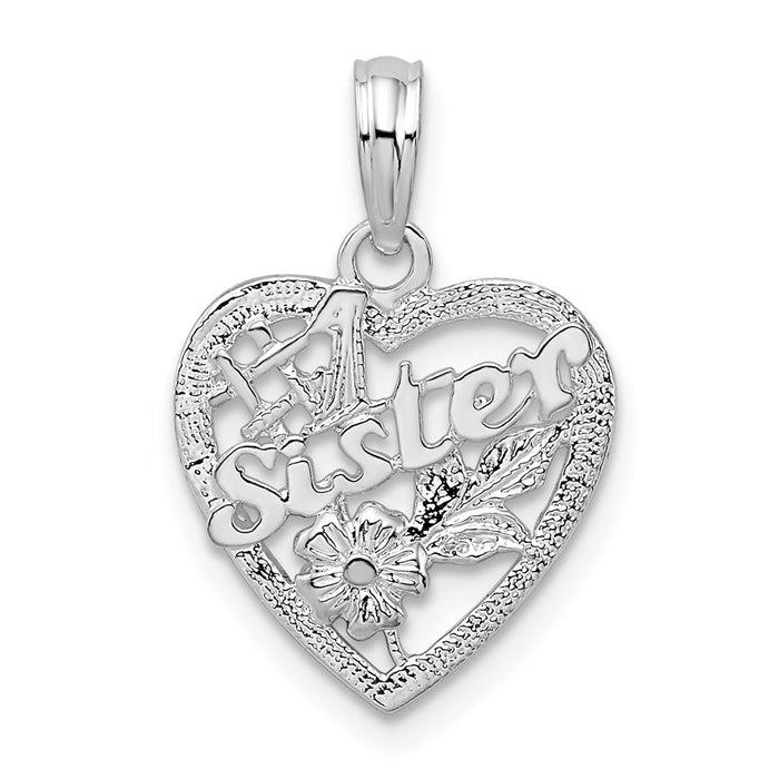 Million Charms 925 Sterling Silver Charm Pendant, Small #1 Sister In Heart with Flowers