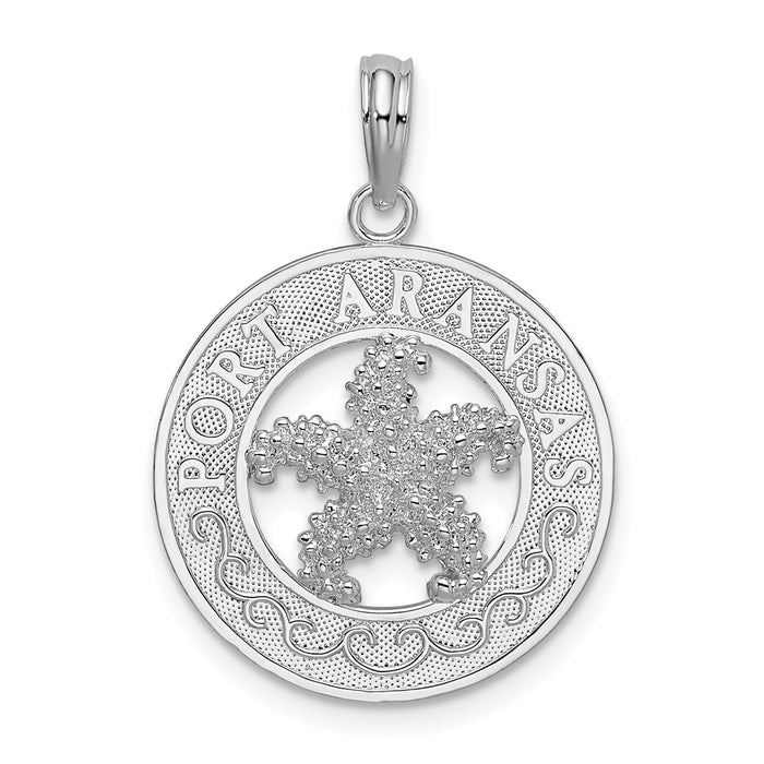 Million Charms 925 Sterling Silver Sea Life Nautical Charm Pendant, Port Aransas Round Frame with Starfish Center