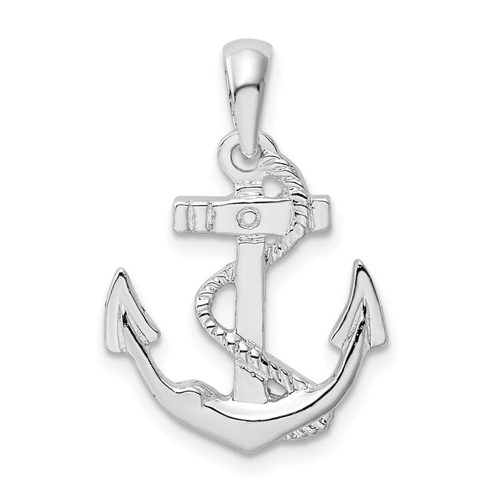 Million Charms 925 Sterling Silver Nautical  Charm Pendant, Anchor with Rope, 2-D Flat Back