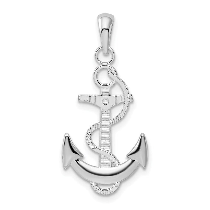 Million Charms 925 Sterling Silver Nautical  Charm Pendant, Small Anchor with Textured Rope & 2-D