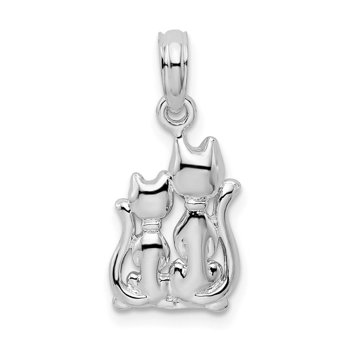 Million Charms 925 Sterling Silver Charm Pendant, Small Cat with Baby Silhouette Pendant, Small 2-D & High Polish