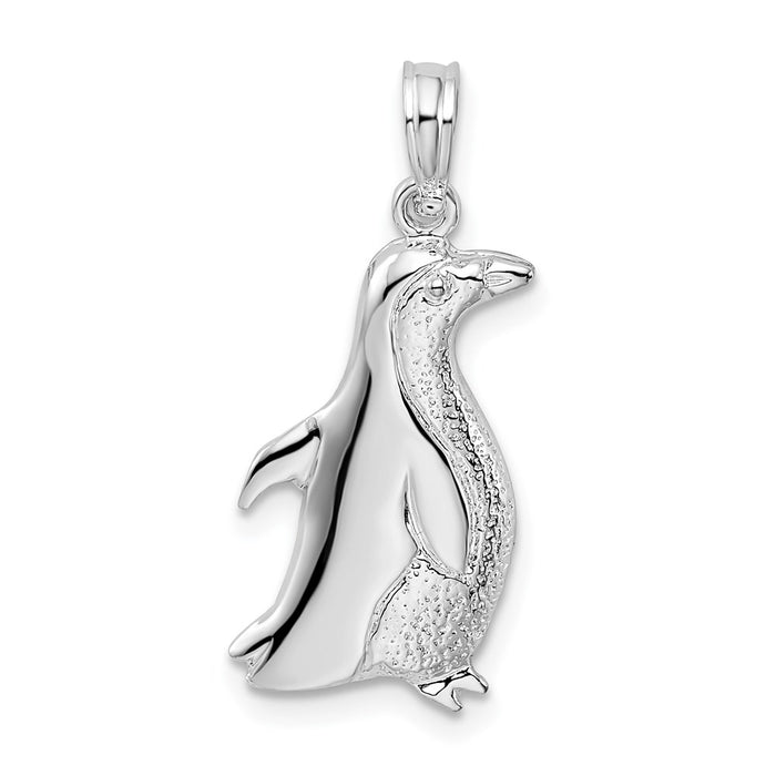 Million Charms 925 Sterling Silver Animal Charm Pendant, Penguin, High Polish & Engraved, 2-D