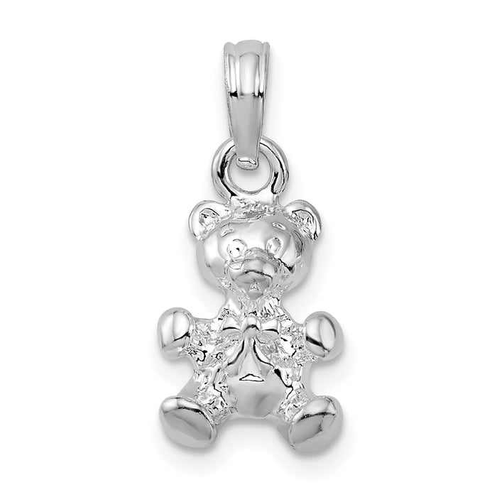 Million Charms 925 Sterling Silver Charm Pendant, 3-D Teddy Bear with Bow Tie